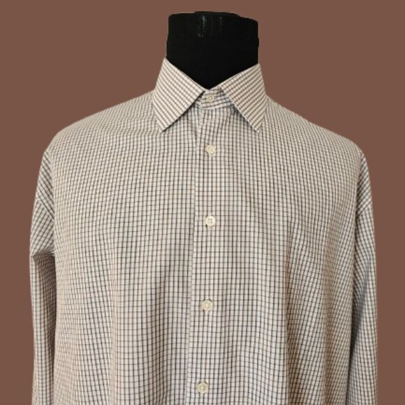MOHAN CUSTOM TAILORS INC MEN LONG SLEEVE CHECKS DRESS SHIRT - SIZE 17.5 - Picture 4 of 6